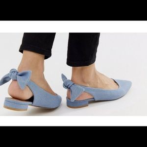 ASOS Lizzie Bow Slingback Ballet Flats In Denim